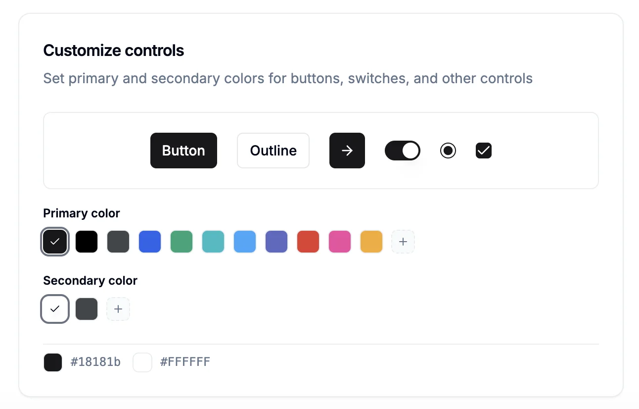 Customize controls with primary and secondary color pickers