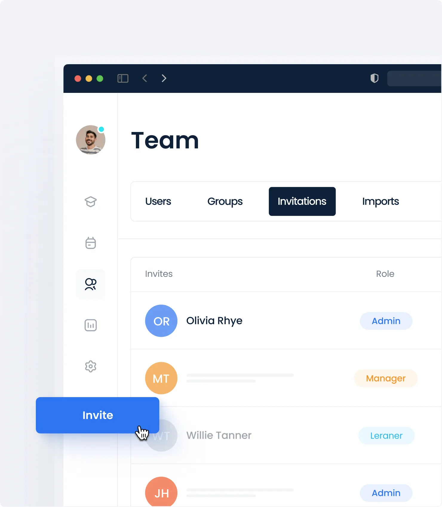 Inviting users by email interface