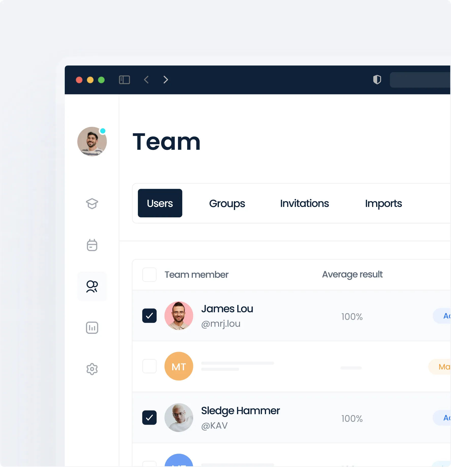 Groups management interface